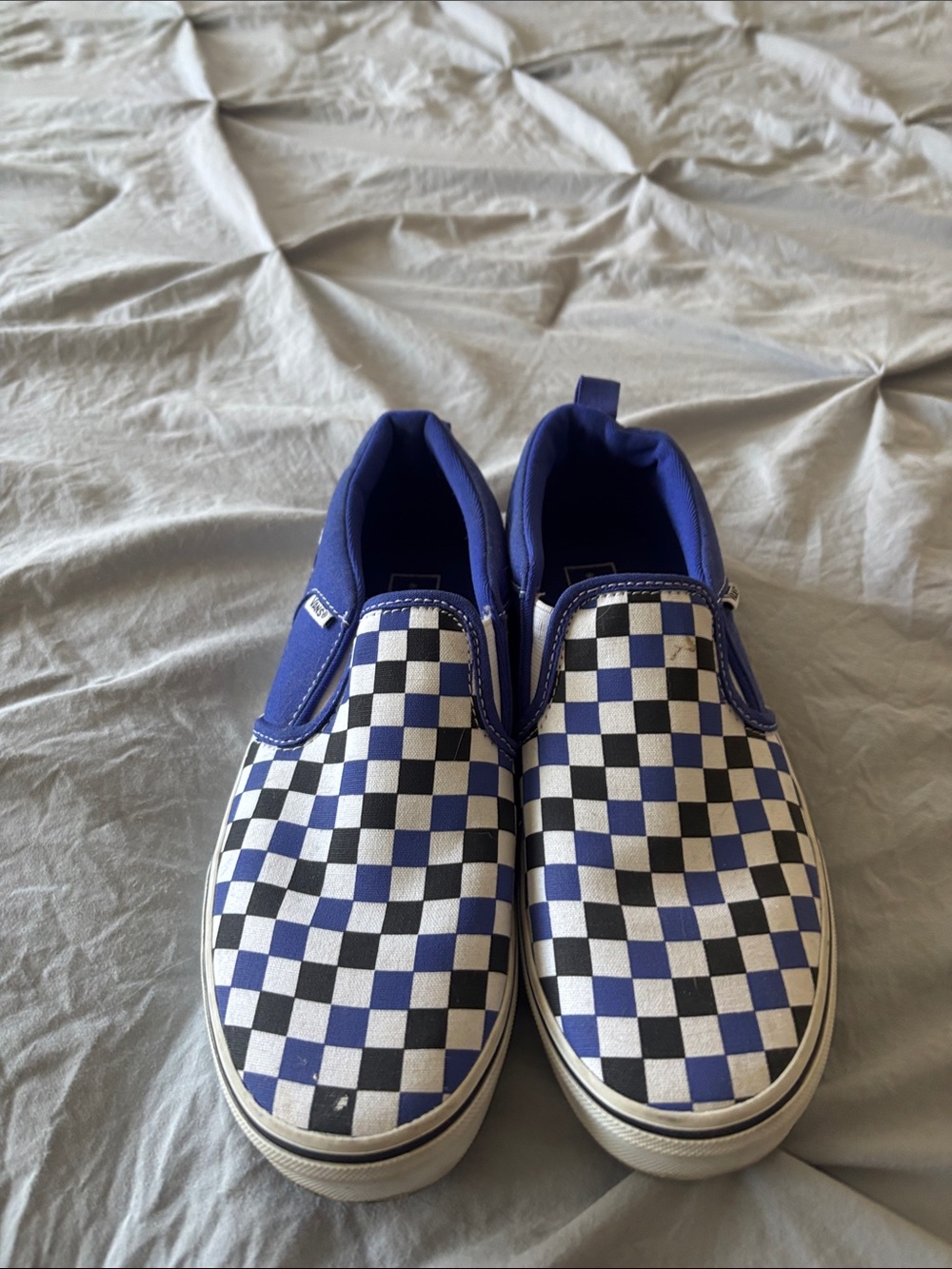 Vans Kids Checkerboard Slip-On Sneakers in Blue, Black & White